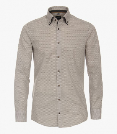 camasi maneca lunga - Camasa bumbac barbati VENTI ModernFit bej print triunghiuri