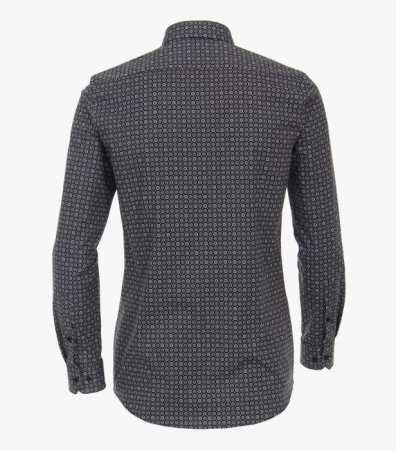 Camasa bumbac barbati VENTI BodyFit negru print cerculete gri [1]