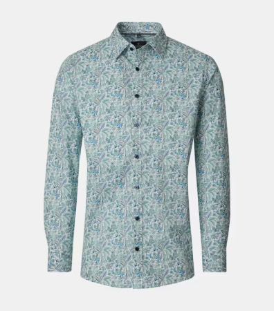 camasi croi casual - Camasa bumbac barbati CASA MODA verde print frunze