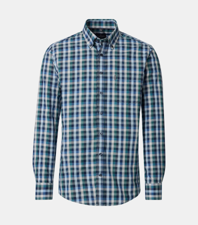 camasi maneca lunga - Camasa bumbac barbati CASA MODA CasualFit turcoaz patratele