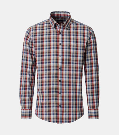 camasi maneca lunga - Camasa bumbac barbati CASA MODA CasualFit portocaliu patratele