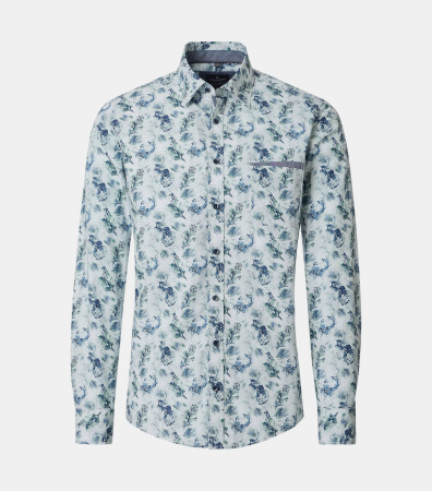 camasi maneca lunga - Camasa bumbac barbati CASA MODA CasualFit albastru print floral