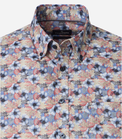 Camasa bumbac barbati CASA MODA CasualFit albastru/portocaliu print floral [2]