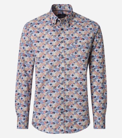 Camasi - Camasa bumbac barbati CASA MODA CasualFit albastru/portocaliu print floral
