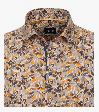 Camasa bumbac barbati VENTI ModernFit print floral portocaliu/bej [2]
