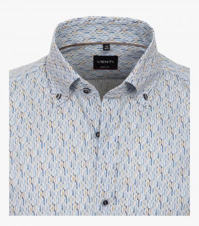 Camasa bumbac barbati VENTI BodyFit print bleu/bej [2]
