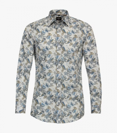 Camasi - Camasa bumbac barbati VENTI BodyFit print floral bej/albastru