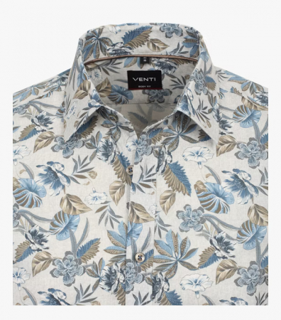 Camasa bumbac barbati VENTI BodyFit print floral bej/albastru [2]