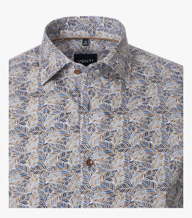 Camasa bumbac barbati CASA MODA ModernFit albastru/bej print frunze [2]