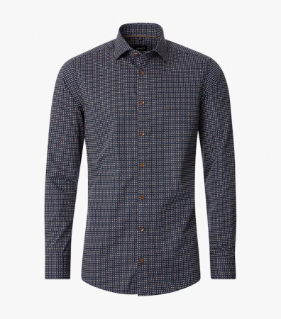 Camasi - Camasa bumbac barbati CASA MODA ModernFit bleumarin print rombulete bej