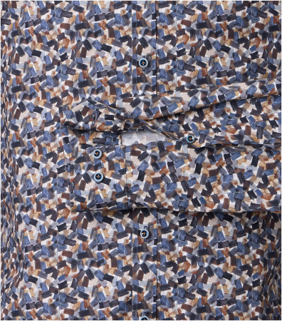Camasa bumbac barbati VENTI BodyFit albastru/maro print geometric [3]