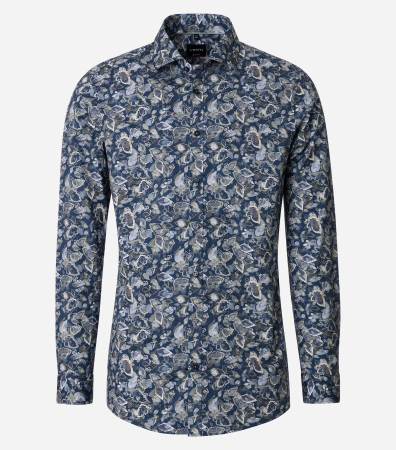 camasi maneca lunga - Camasa bumbac barbati VENTI BodyFit albastru print frunze