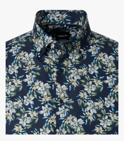 Camasa bumbac NON IRON barbati VENTI ModernFit bleumarin print floral bej [2]