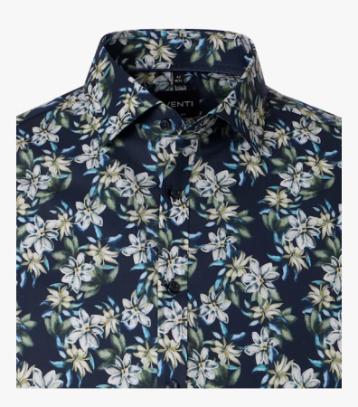 Camasa bumbac NON IRON barbati VENTI BodyFit bleumarin print floral bej [2]