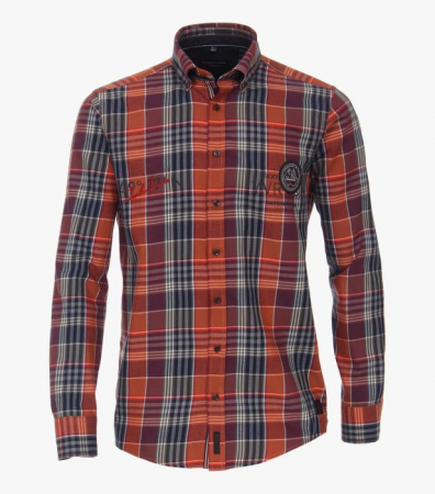 Camasi - Camasa bumbac barbati CASA MODA CasualFit Vancouver carouri portocaliu/bleumarin
