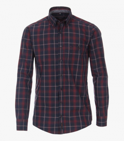 camasi maneca lunga - Camasa bumbac barbati CASA MODA CasualFit carouri bleumarin/rosu