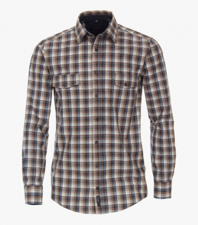 Camasi - Camasa flanel bumbac barbati CASA MODA patratele bej/albastru