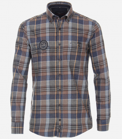 Camasi - Camasa bumbac barbati CASA MODA CasualFit carouri maro/albastru