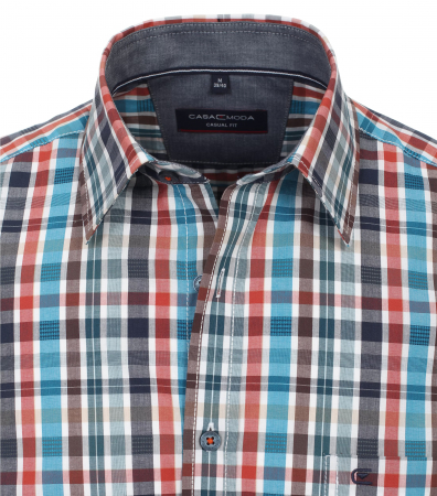 Camasa bumbac barbati CASA MODA CasualFit carouri turcoaz/rosu [2]