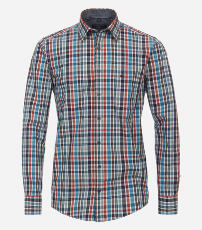camasi casual - Camasa bumbac barbati CASA MODA CasualFit carouri turcoaz/rosu