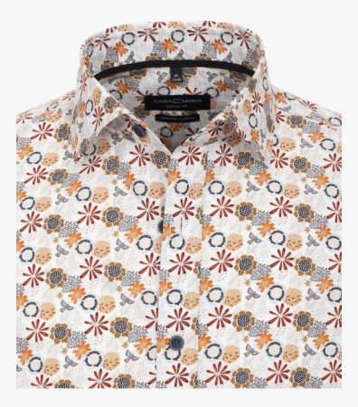 Camasa bumbac organic barbati CASA MODA CasualFit print portocaliu floral [2]