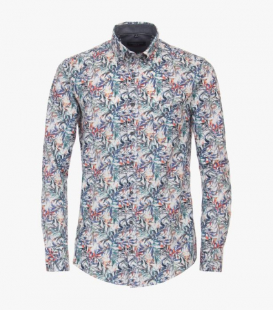 Camasi - Camasa bumbac barbati CASA MODA CasualFit print frunze multicolor