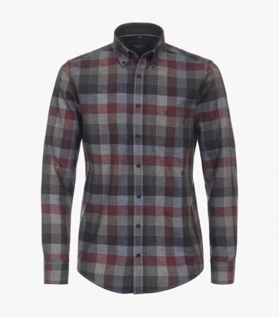 camasi maneca lunga - Camasa bumbac barbati CASA MODA CasualFit carouri visiniu