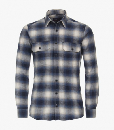 camasi casual - Camasa flanel bumbac barbati CASA MODA CasualFit albastru carouri