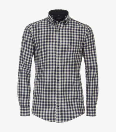 camasi maneca lunga - Camasa flanel bumbac barbati CASA MODA CasualFit carouri bleumarin