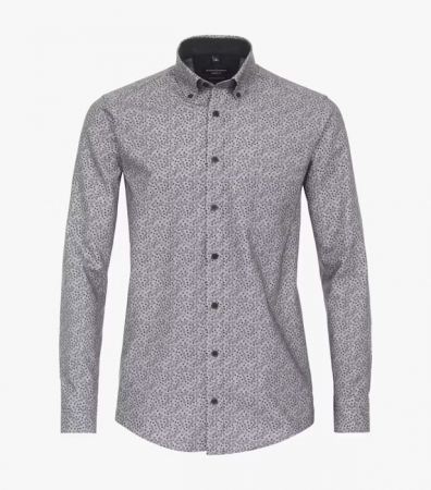 camasi maneca lunga - Camasa bumbac barbati CASA MODA CasualFit gri floricele bleumarin