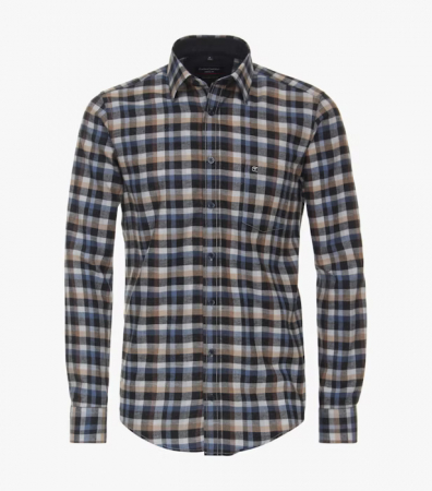 camasi maneca lunga - Camasa flanel bumbac barbati CASA MODA CasualFit carouri antracit/bej