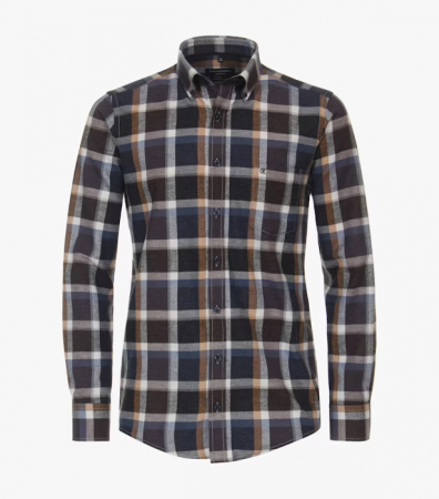 camasi dupa imprimeu - Camasa flanel bumbac barbati CASA MODA CasualFit carouri maro
