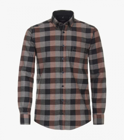 camasi dupa imprimeu - Camasa flanel bumbac barbati CASA MODA CasualFit maro carouri