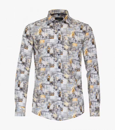 Camasi - Camasa bumbac barbati CASA MODA CasualFit print estival vintage galben