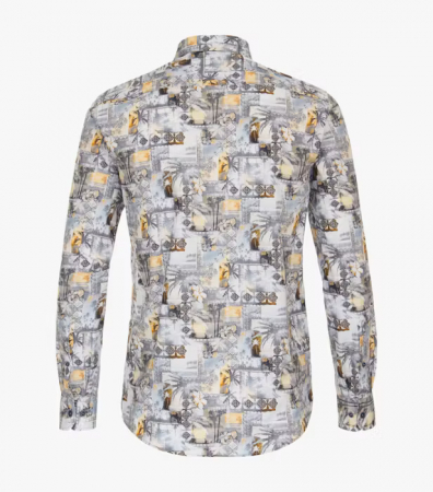 Camasa bumbac barbati CASA MODA CasualFit print estival vintage galben [1]