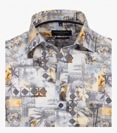 Camasa bumbac barbati CASA MODA CasualFit print estival vintage galben [2]