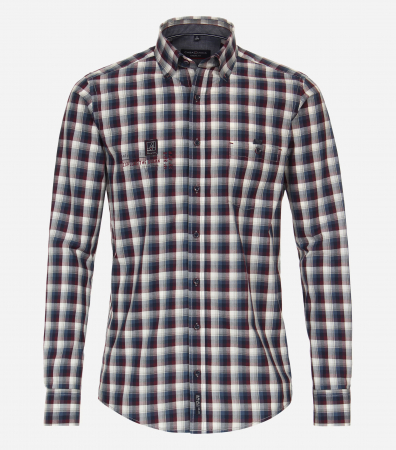 Camasi - Camasa bumbac barbati CASA MODA CasualFit carouri visiniu/bleumarin