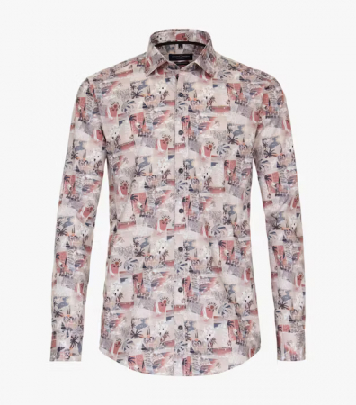 Camasi - Camasa bumbac barbati CASA MODA CasualFit print vintage roz/bej