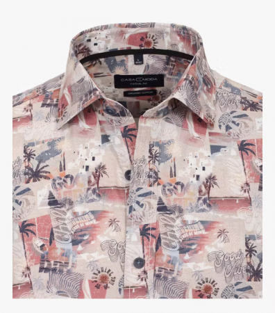 Camasa bumbac barbati CASA MODA CasualFit print vintage roz/bej [1]