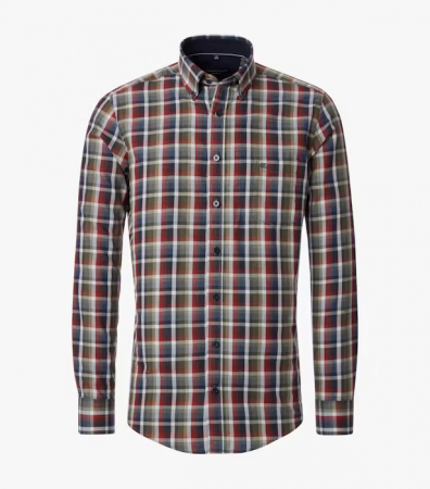 Camasi - Camasa bumbac barbati CASA MODA CasualFit carouri rosu/oliv