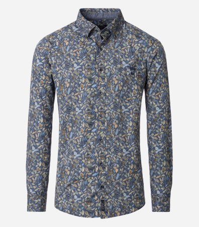 camasi casual - Camasa bumbac barbati CASA MODA CasualFit albastru frunze