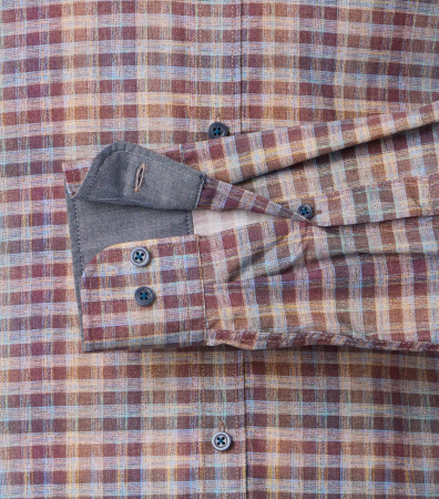 Camasa bumbac barbati CASA MODA CasualFit patratele portocaliu/visiniu [3]