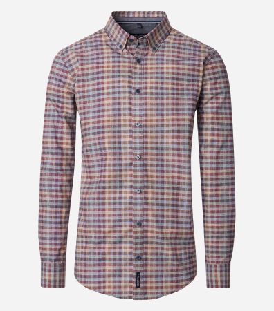 camasi maneca lunga - Camasa bumbac barbati CASA MODA CasualFit patratele portocaliu/visiniu