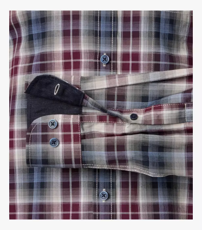 Camasa bumbac twill barbati CASA MODA CasualFit carouri visiniu/bleumarin [3]