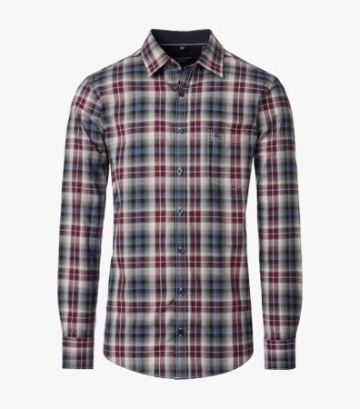 camasi maneca lunga - Camasa bumbac twill barbati CASA MODA CasualFit carouri visiniu/bleumarin