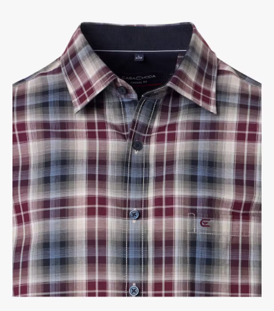 Camasa bumbac twill barbati CASA MODA CasualFit carouri visiniu/bleumarin [2]
