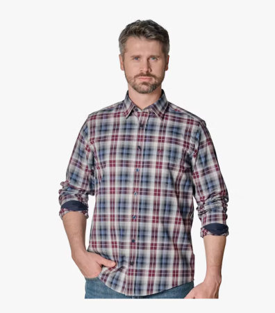 Camasa bumbac twill barbati CASA MODA CasualFit carouri visiniu/bleumarin [4]