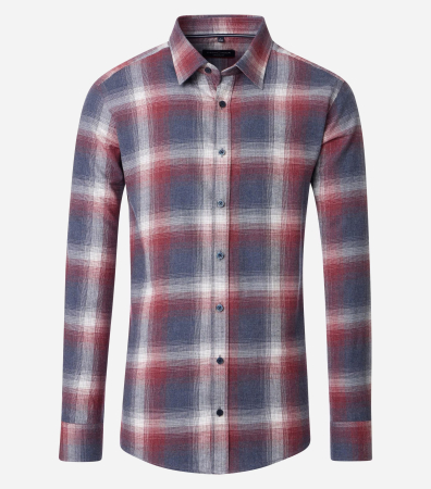camasi maneca lunga - Camasa bumbac twill barbati CASA MODA CasualFit carouri rosu/albastru