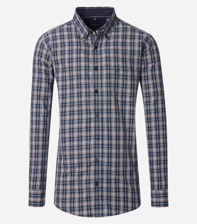 camasi maneca lunga - Camasa bumbac twill barbati CASA MODA CasualFit carouri bluemarin