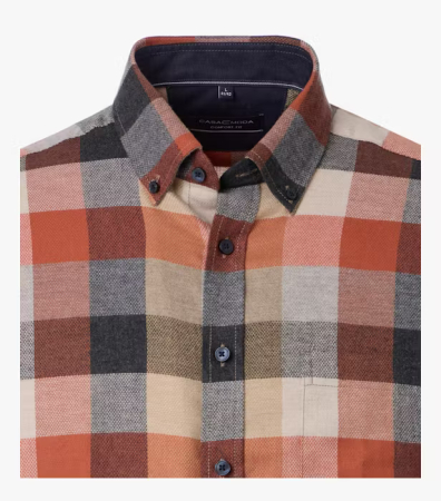 Camasa flanel bumbac barbati CASA MODA CasualFit carouri portocaliu/maro [2]